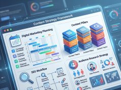 Content Strategy Framework Explained: Your Ultimate Guide Content Strategy Framework concept illustration showing digital marketing planning, content pillars, SEO workflow, and audience research strategy on a modern dashboard.