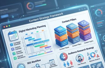 Content Strategy Framework Explained: Your Ultimate Guide Content Strategy Framework concept illustration showing digital marketing planning, content pillars, SEO workflow, and audience research strategy on a modern dashboard.